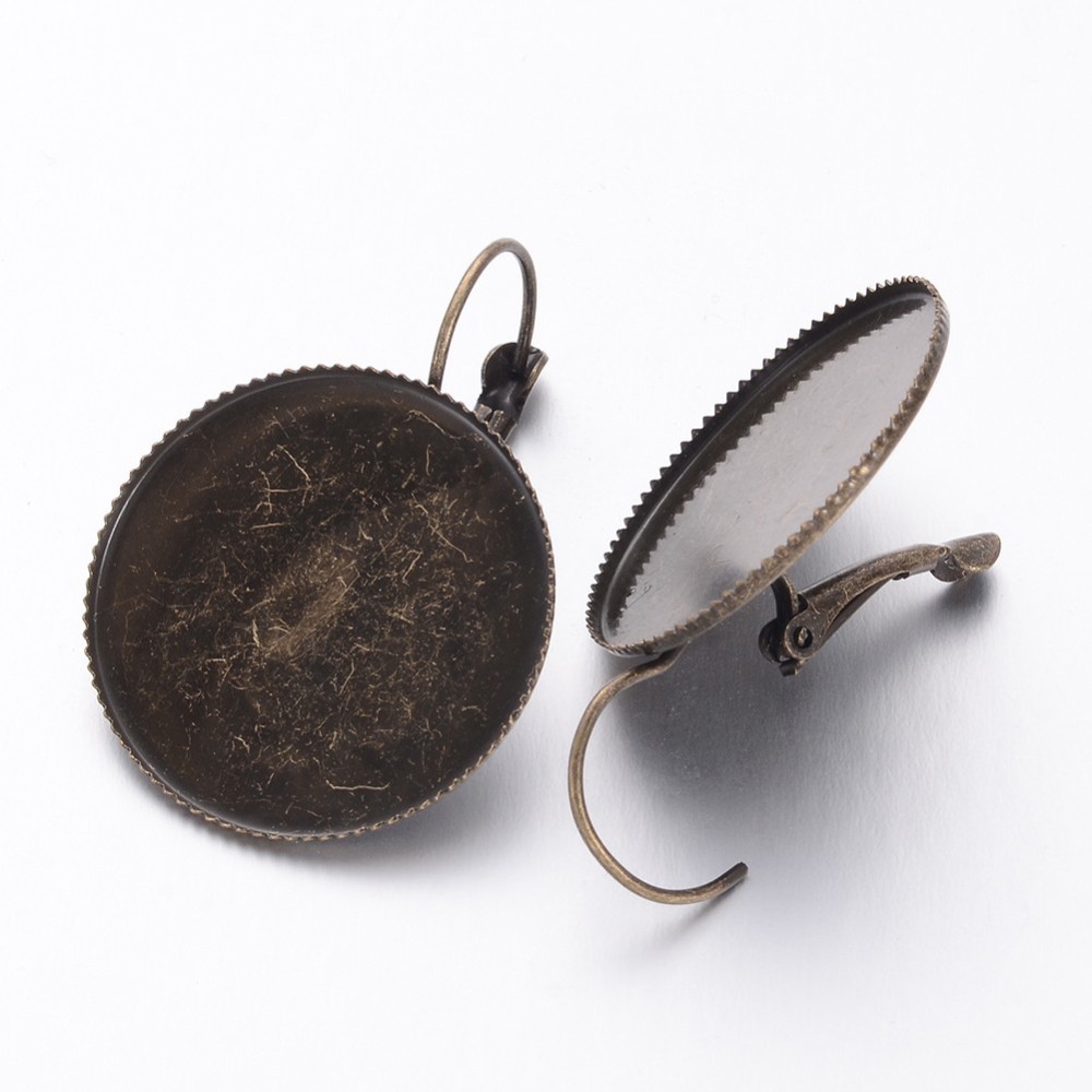 Artizan Shop | Tortite cercei lacrima, bronz antic, cu platou zimtat cabochon 25 mm, 2 buc.